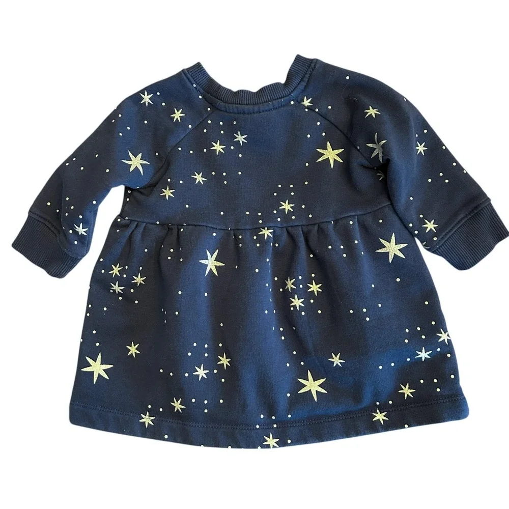Hanna Andersson Girls Dress Size 3-6 Months Navy Blue‎ Silver Star Dress